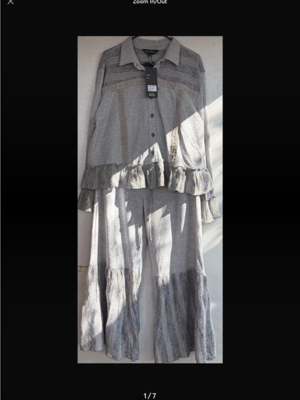 Light Gray Wide-Leg Ruffle Hem Pant Set - Women